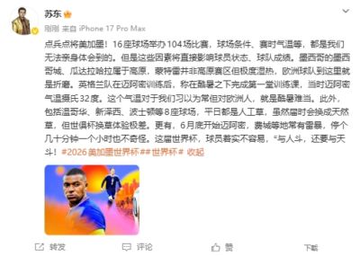 苏东：世界杯球场条件、赛时气温，将直接影响球员状态、球队成绩