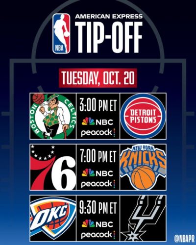 10月21日开赛~NBA：揭幕战绿军战活塞、76人打尼克斯、雷霆VS马刺