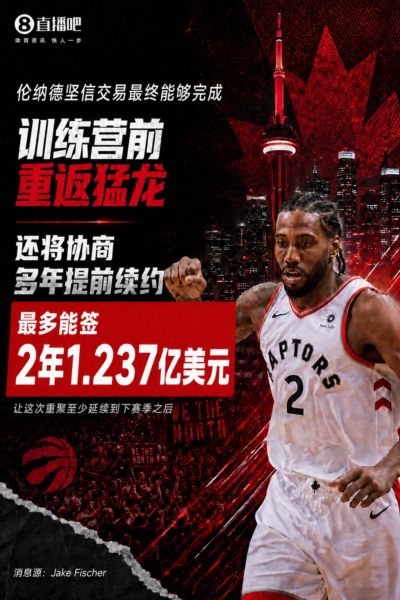 最高2年1.237亿~名记：小卡坚信交易会完成 将和猛龙协商提前续约