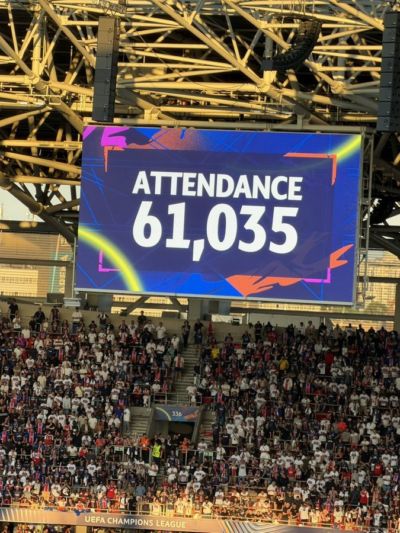 61035人！普斯卡什竞技场超6万人观战阿森纳VS巴黎的欧冠决赛