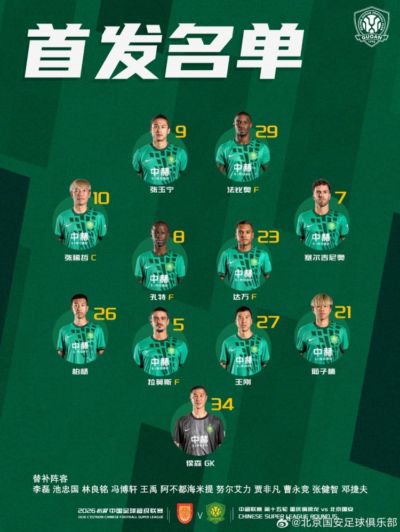 💚 北京国安今日首发 💪 做客重庆 🔰 全力以赴！