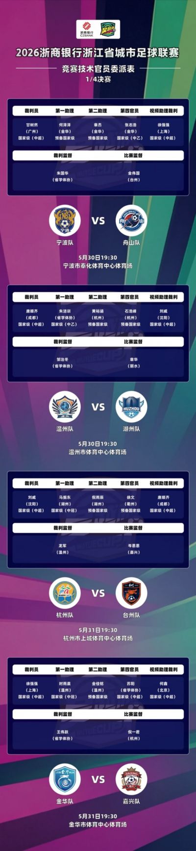 唐顺齐、甘树然、刘威等多名中超裁判执法吴越杯淘汰赛