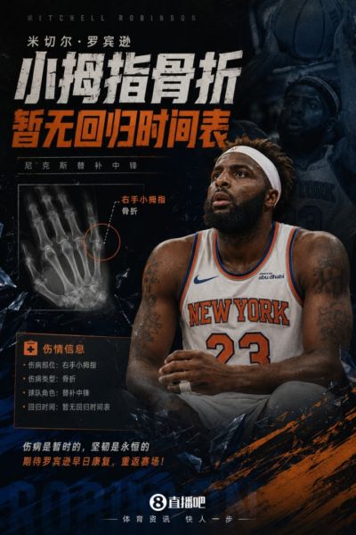 都到这时候了！尼克斯中锋米切罗右手小拇指骨折 暂无回归时间表