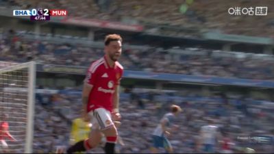 英超9球21助！B费劲射破门本场传射，曼联客场3-0领先布莱顿