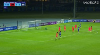 U17国足半场补时丢球0-3落后日本，北原槙远射破门