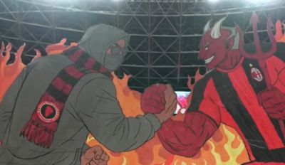 印尼球迷赛前打出TIFO，欢迎米兰时隔32年后重返雅加达踢比赛