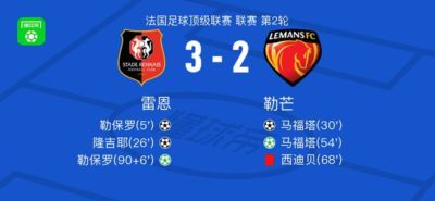 雷恩3-2勒芒，勒保罗梅开二度，隆吉耶建功