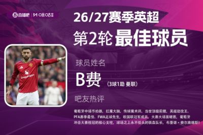 咪咕体育|英超第2轮MVP：B费戴帽当选！