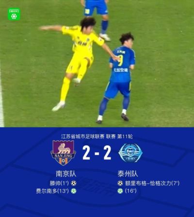 南京队2-2泰州队，费尔南多点球破门